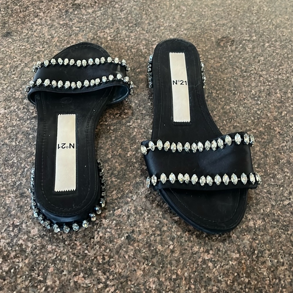 NO 21 LADIES black Crystal slides sandals-6M-GORGEOUS!